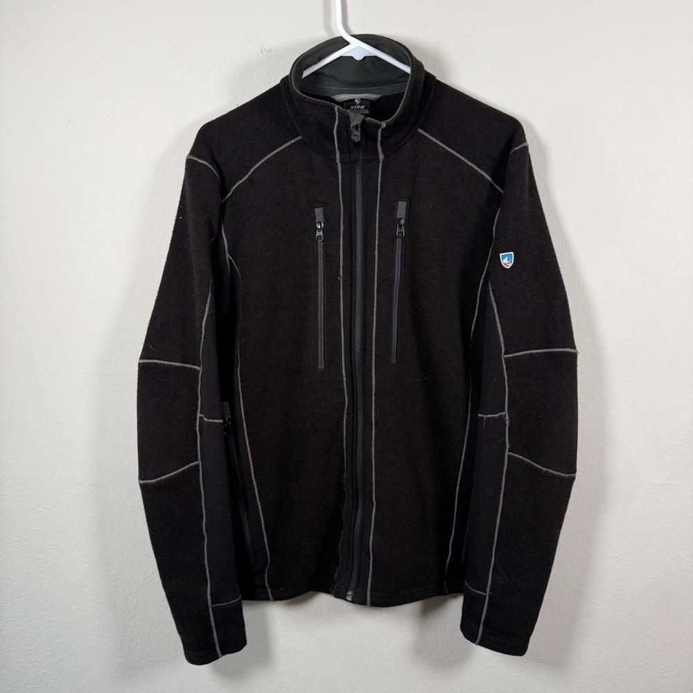 KUHL Mens‎ Black Fleece Full Zip Jacket Contrast Stitching Mock Neck Medium